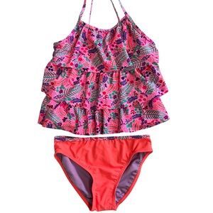 Wave Zone Girls Size 10/12 Pink Floral Kids Swim Set